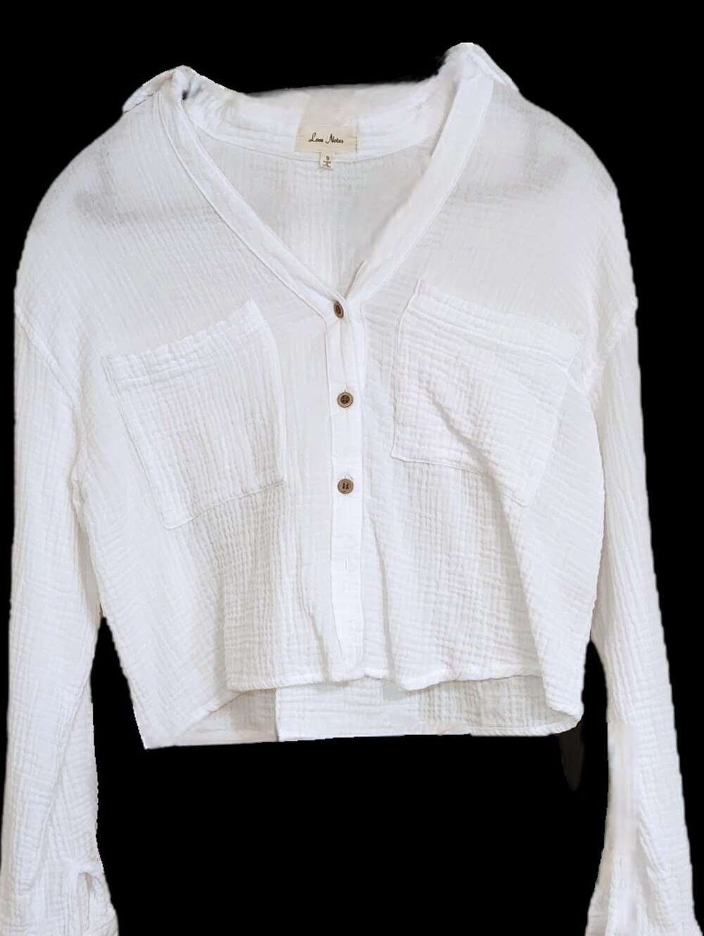 Love Notes White Button-Front Gauze Crop Shirt